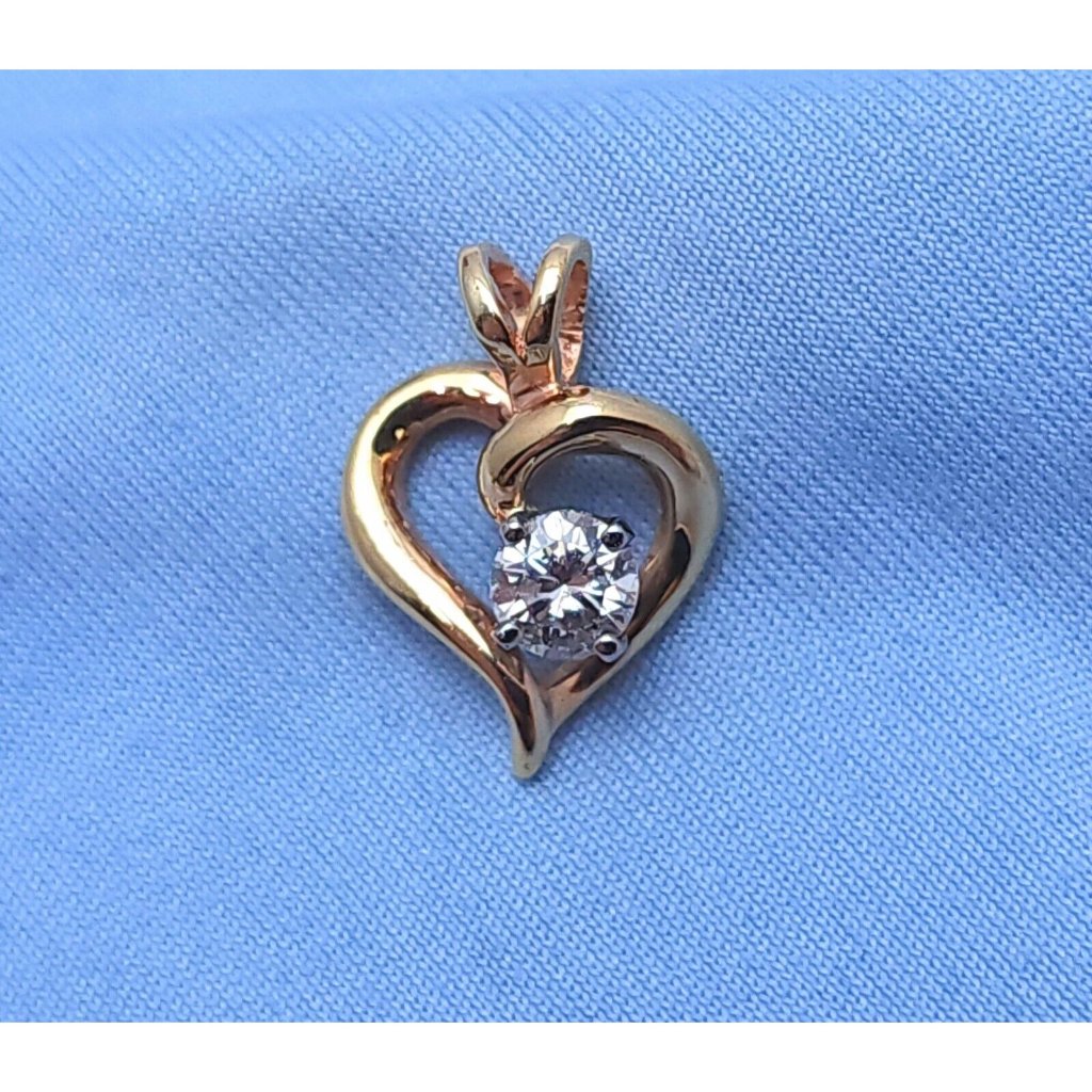 Unique 14k Solid Two Tone Multi Color Gold Diamond Open Heart Charm Pendant